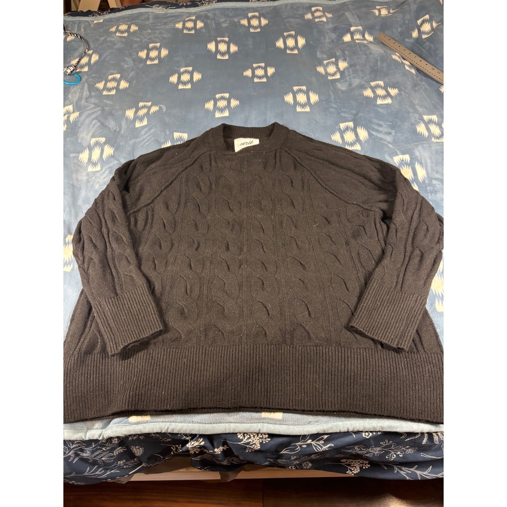 Aerie Womens Black Cable Knit Oversized Crew Neck Raglan Sweater Size M